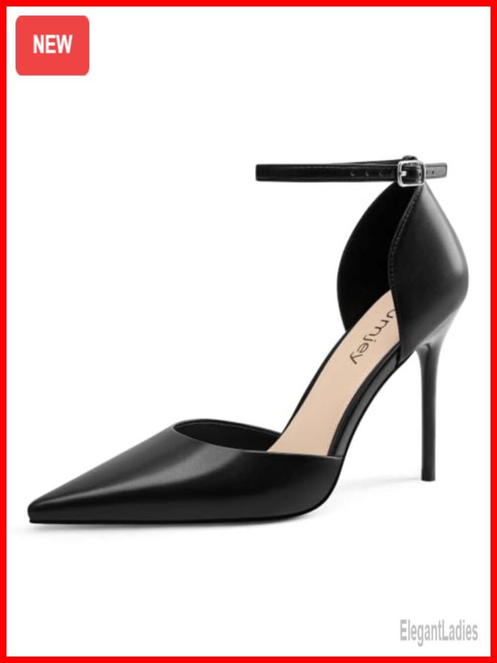 Faux Leather Pointed Toe Stiletto Heel Pumps with Ankle Strap